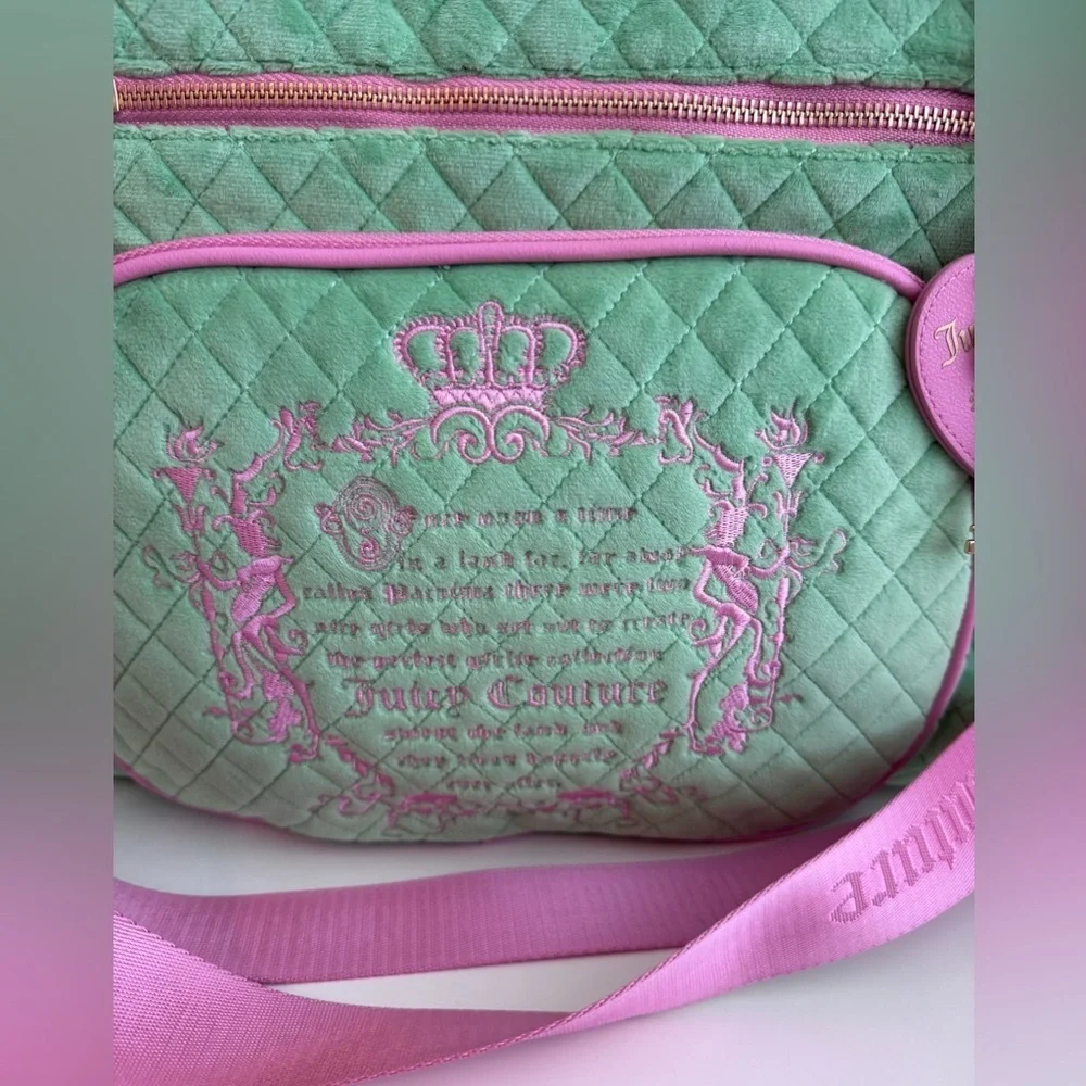 Juicy Couture Mint Green and Pink Quilted Tote